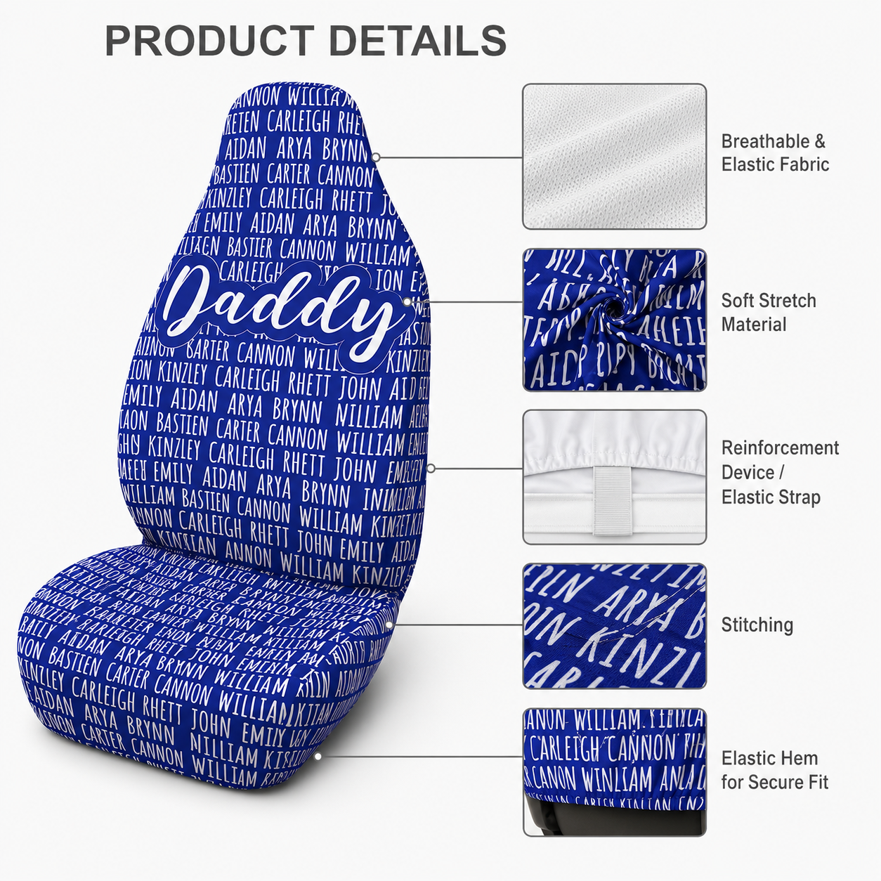 Personalized Daddy Portrait Car Seat Cover, Custom Dad Seat Protector, Gift For Dad TOM99