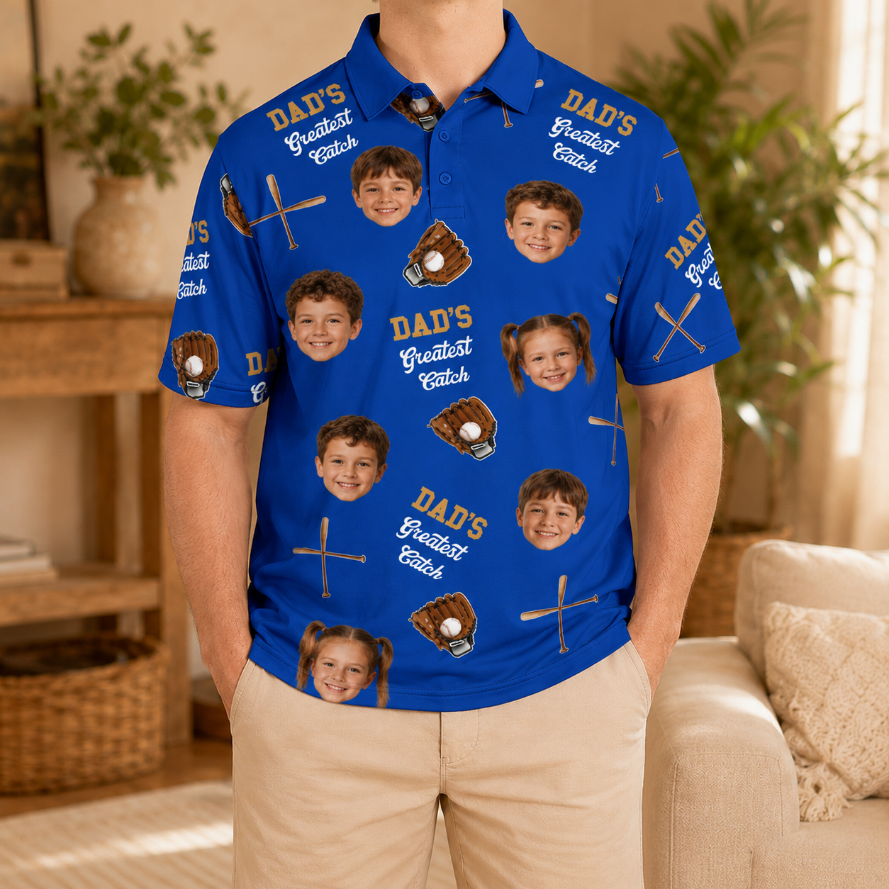 Custom Photo Dad Great Catch Polo Shirt, Personalized Polo Shirt For Husband Dad Grandfather