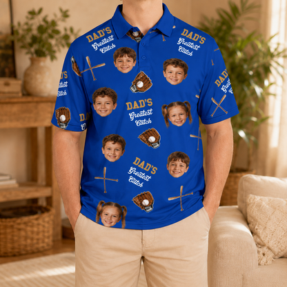 Custom Photo Dad Great Catch Polo Shirt, Personalized Polo Shirt For Husband Dad Grandfather