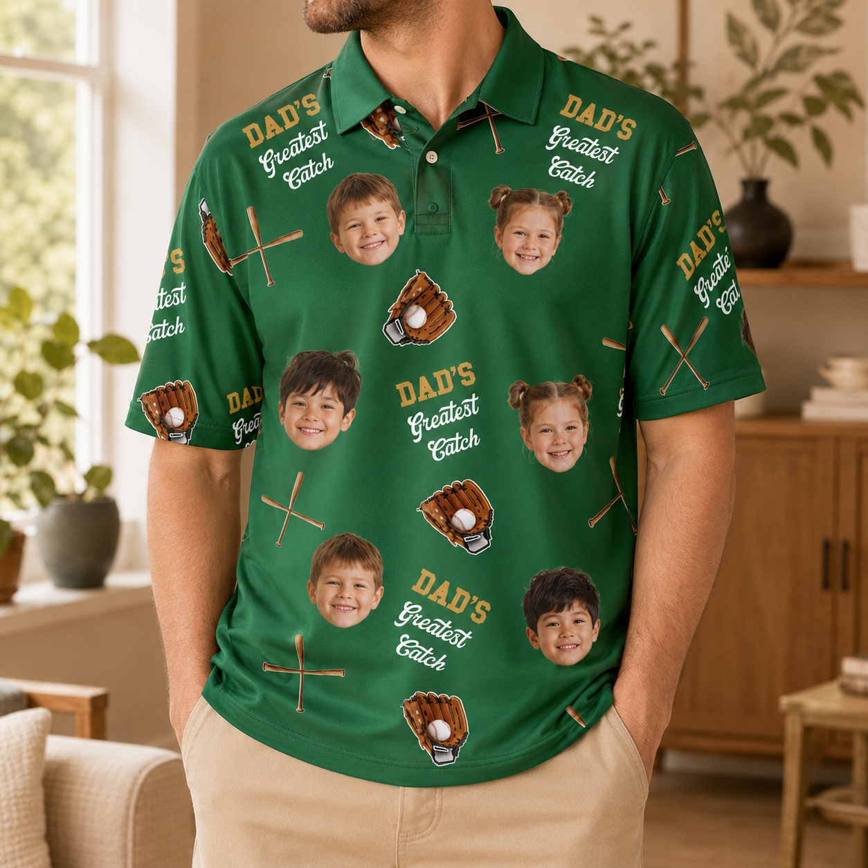 Custom Photo Dad Great Catch Polo Shirt, Personalized Polo Shirt For Husband Dad Grandfather