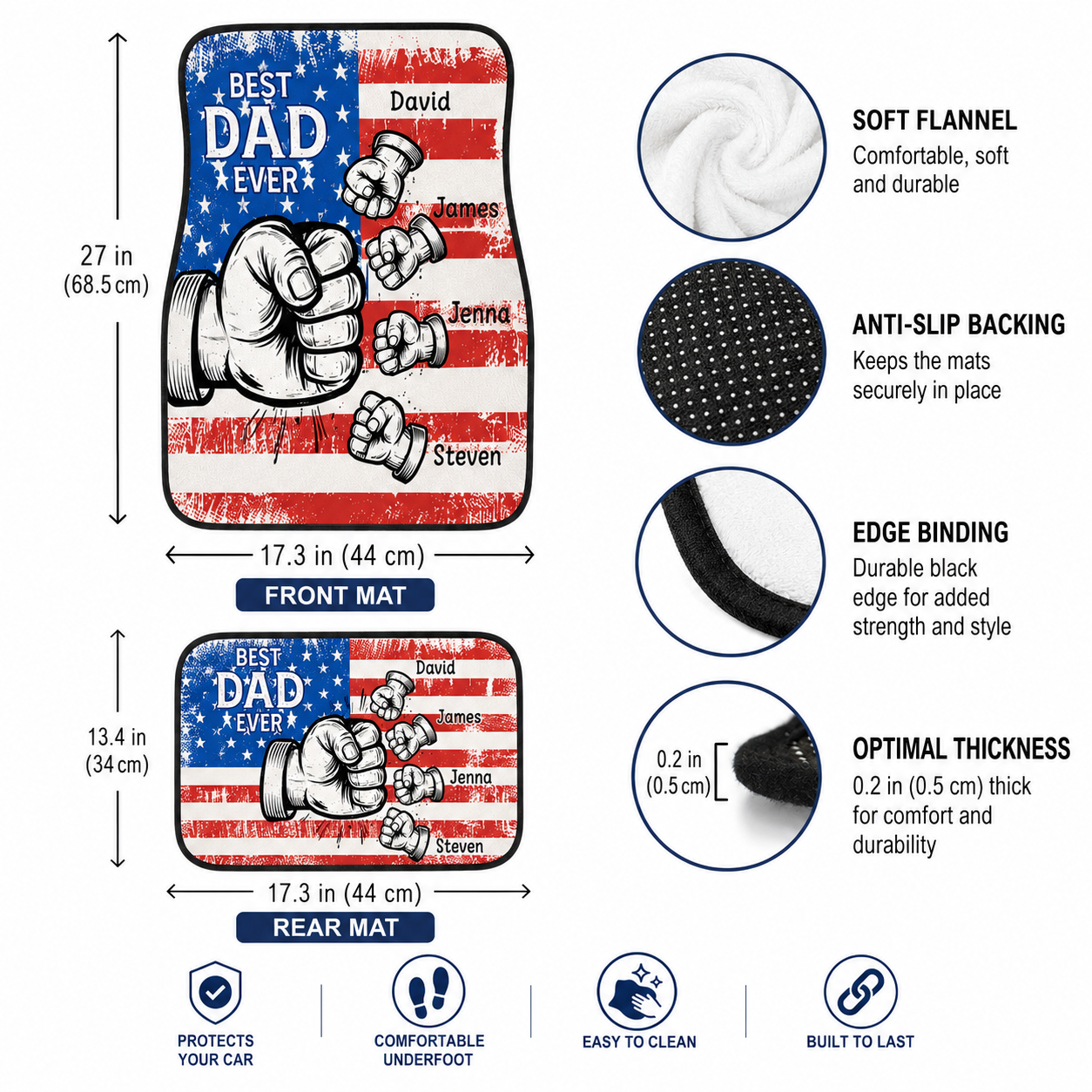Personalized Dad Punch Flannel Car Floor Mats, Custom Dad Floor Mats, Gift For Dad TOM99