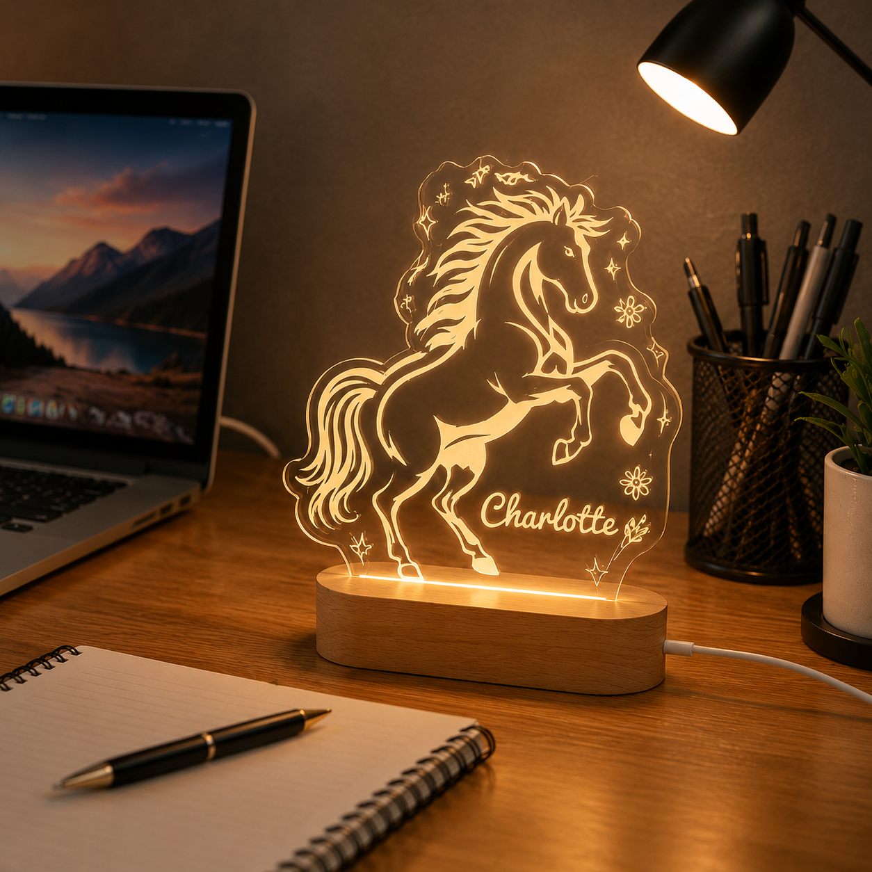 Custom Photo True Horse Wooden Led Light | Personalized Horse Photo Wooden Led Light | Gift For Horse Lovers TOM99