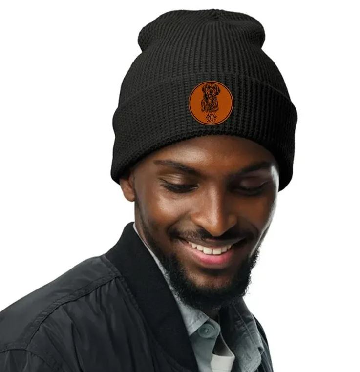 Custom Dog Photo Beanie Gifts | Personalized Winter Hats with Leather Patch | Dog Lovers Gifts