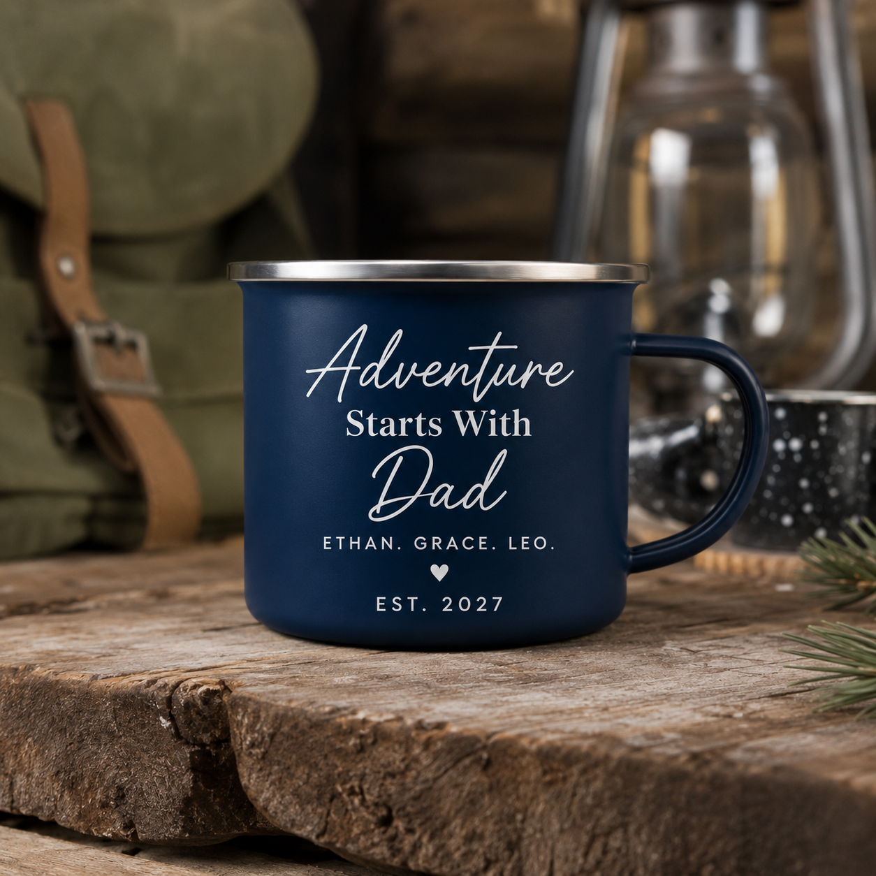 Personalized Dad Crew Camp Mug 12oz, Custom Dad Enamel Cup, Gift For Dad TOM99