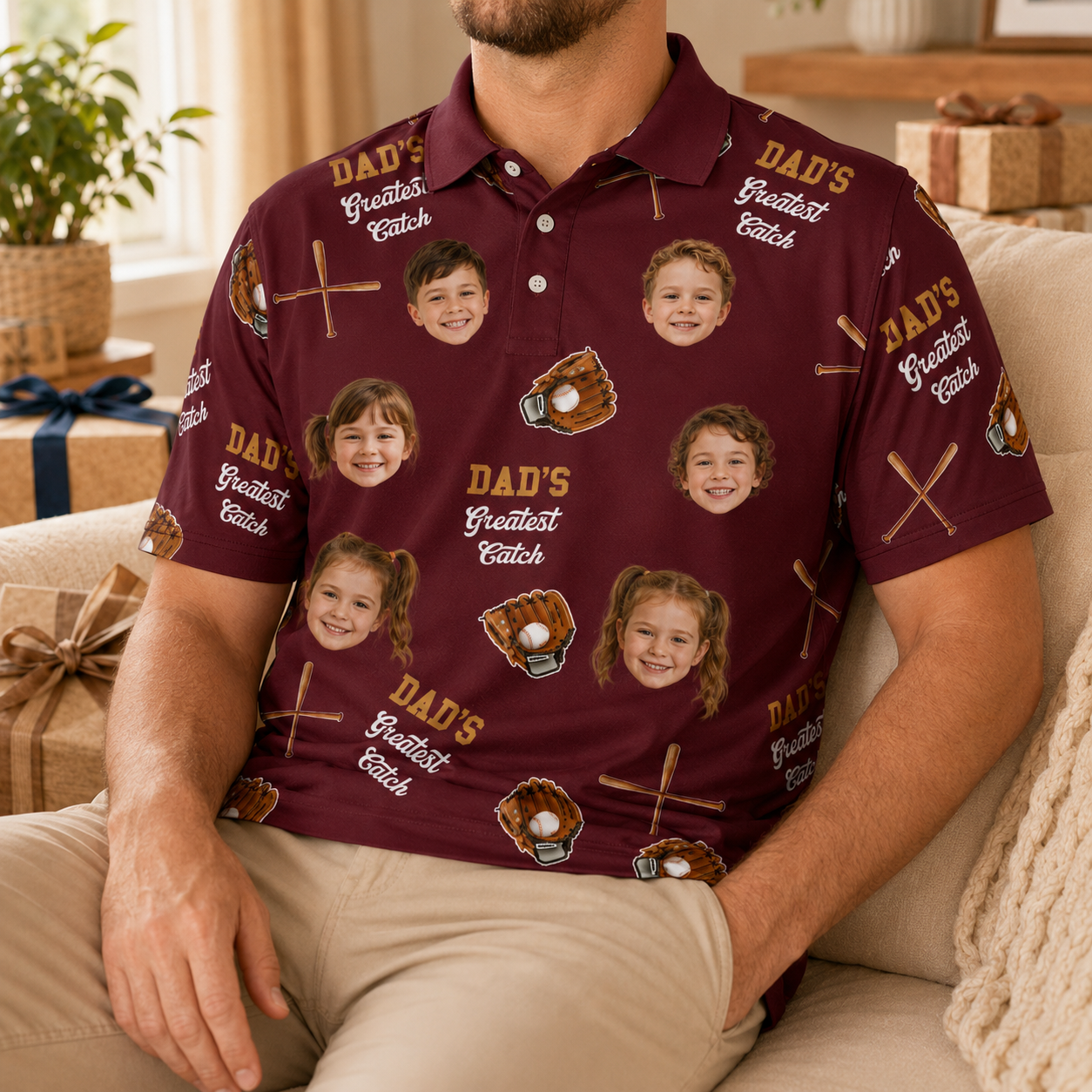Custom Photo Dad Great Catch Polo Shirt, Personalized Polo Shirt For Husband Dad Grandfather