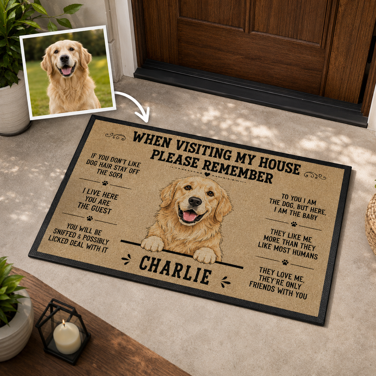 Custom Photo Dog Rule Doormat | Photo Pet Doormat | Gift For Dog Lovers