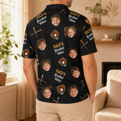 Custom Photo Dad Great Catch Polo Shirt, Personalized Polo Shirt For Husband Dad Grandfather