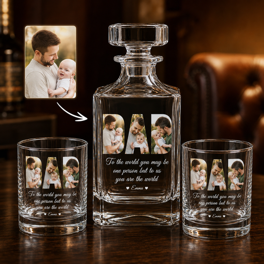 Custom Photo Dad Whiskey Decanter Set | Personalized Gift For Dad | Father's Day Gifts