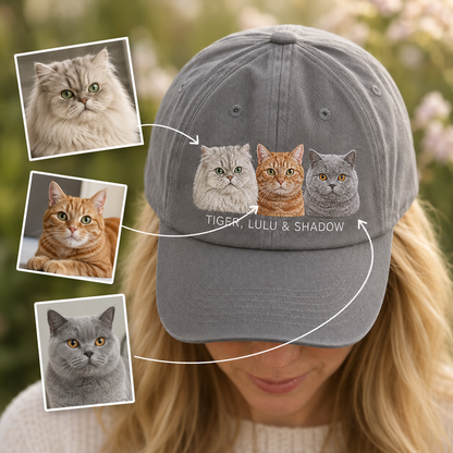 Custom Photo Cat Embroidered Hat | Gift For Cat Lovers Pa99