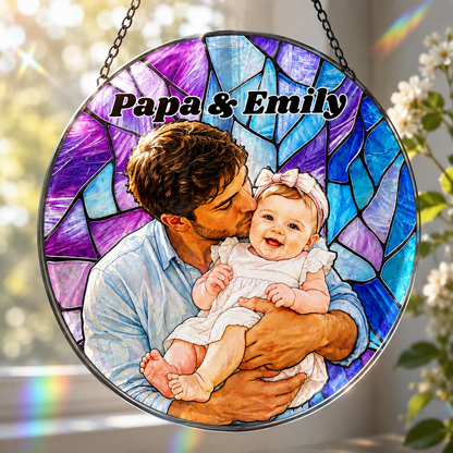 Custom Photo Dad & Baby Stained Glass Suncatcher – Personalized Dad Gifts | Gift For Dad TOM99