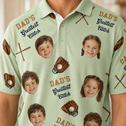 Custom Photo Dad Great Catch Polo Shirt, Personalized Polo Shirt For Husband Dad Grandfather