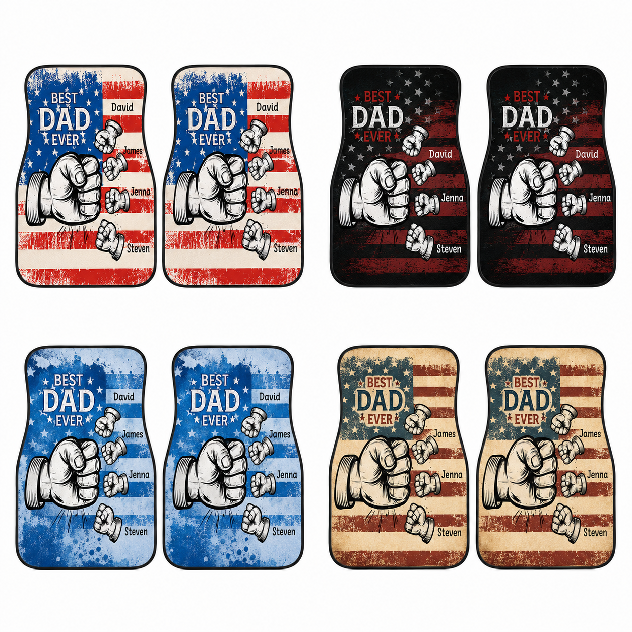 Personalized Dad Punch Flannel Car Floor Mats, Custom Dad Floor Mats, Gift For Dad TOM99