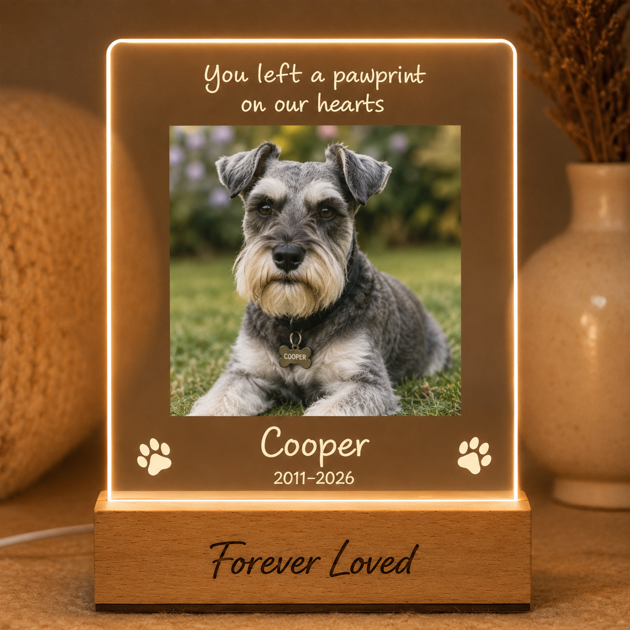 Custom Photo Dog Wooden LED Light | Personalized Dog Photo LED Night Light | Pet Loss Sympathy Gift TOM99
