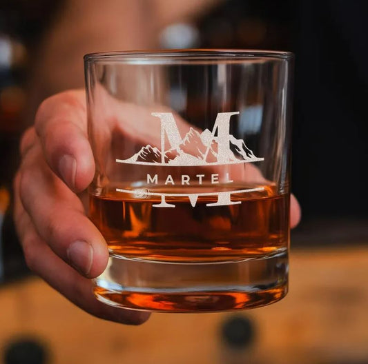 Personalized Monogram Initial Letter Name Whiskey Glass | Custom Gift For Dad | Engraved Whiskey Glass