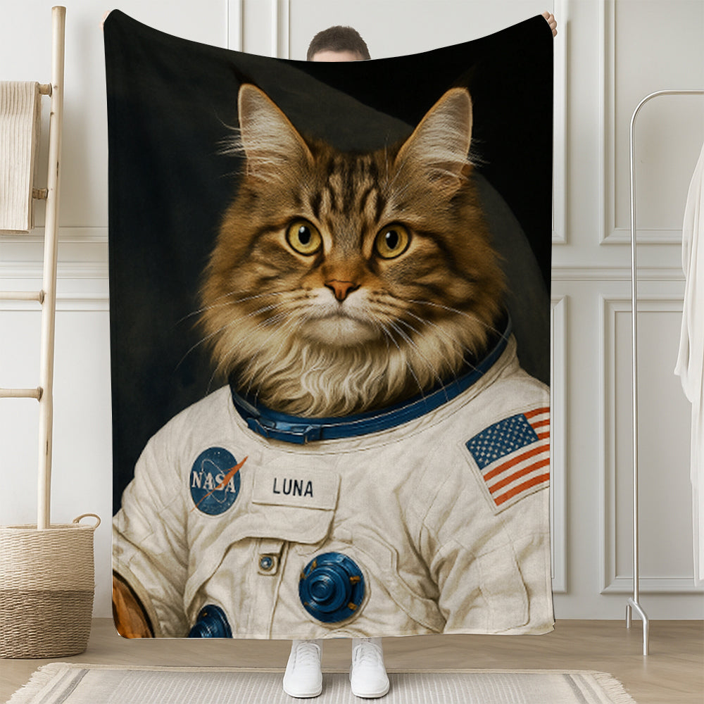 Custom Photo Cat Astronaut Blanket _ Gift For Cat Lovers
