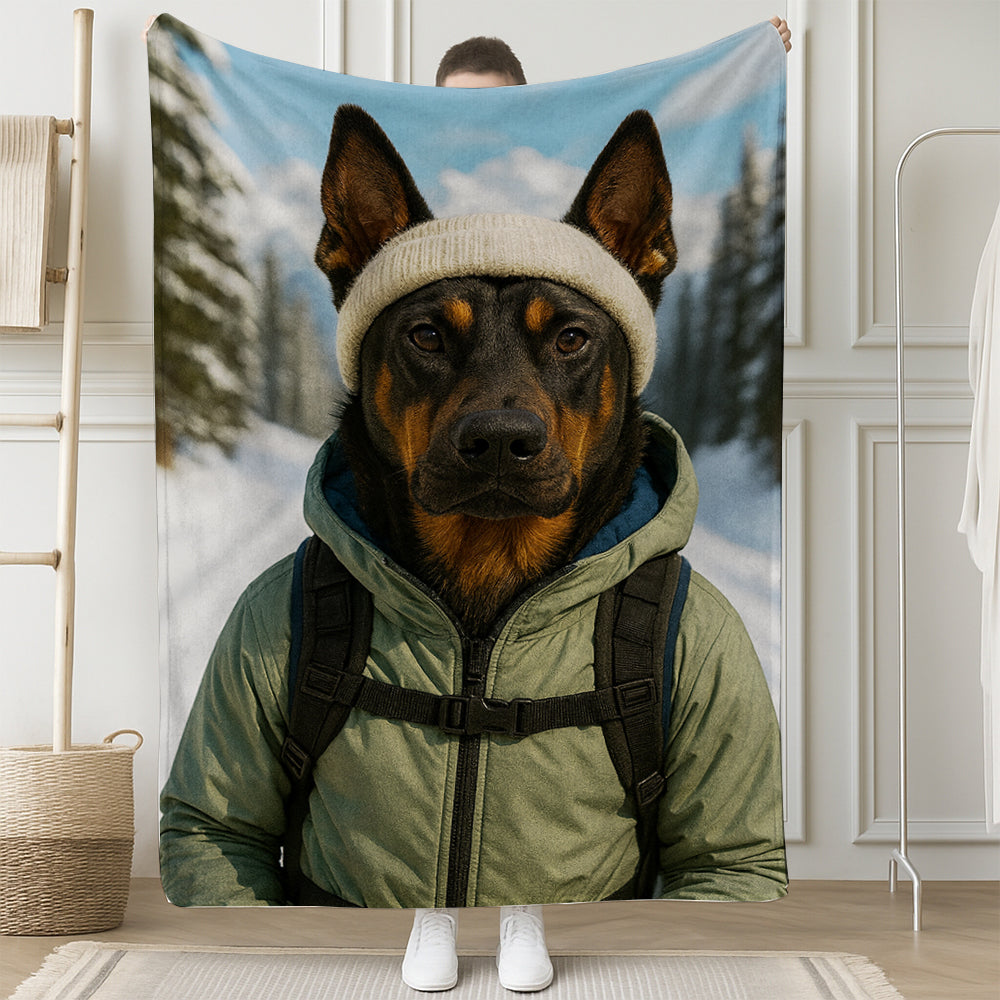 Custom Photo Winter Hiker Dog BlanketGift For Dog Lovers