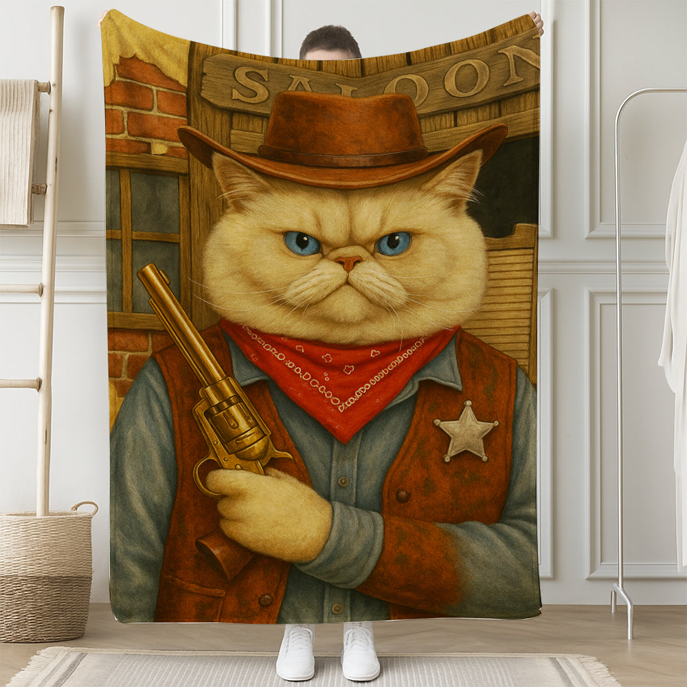 Custom Photo Cat Cowboy Blanket