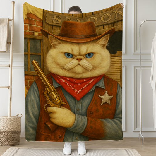 Custom Photo Cat Cowboy Blanket