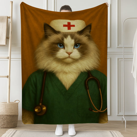 Custom Photo Nurse Cat Blanket Gift For Cat Lovers