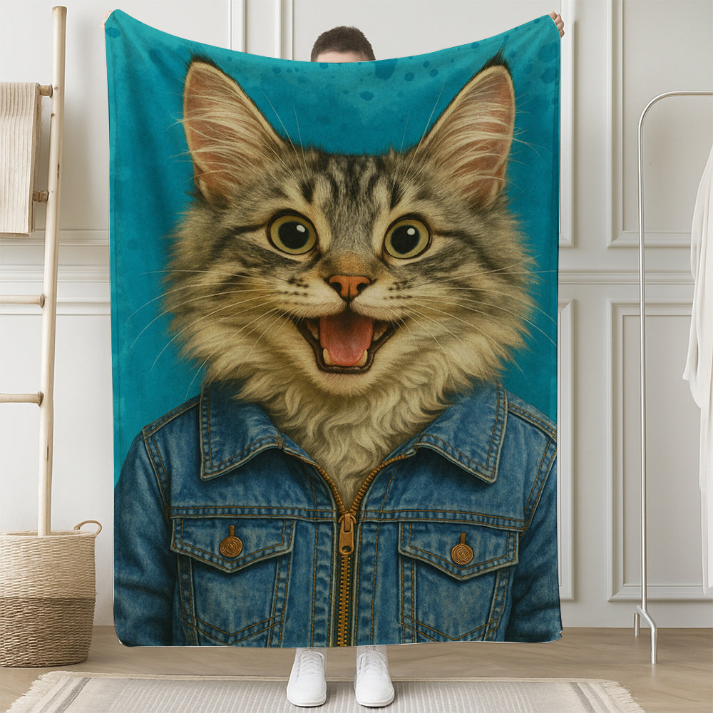 Custom Photo Denim Cat Blanket Gift For Cat Lovers