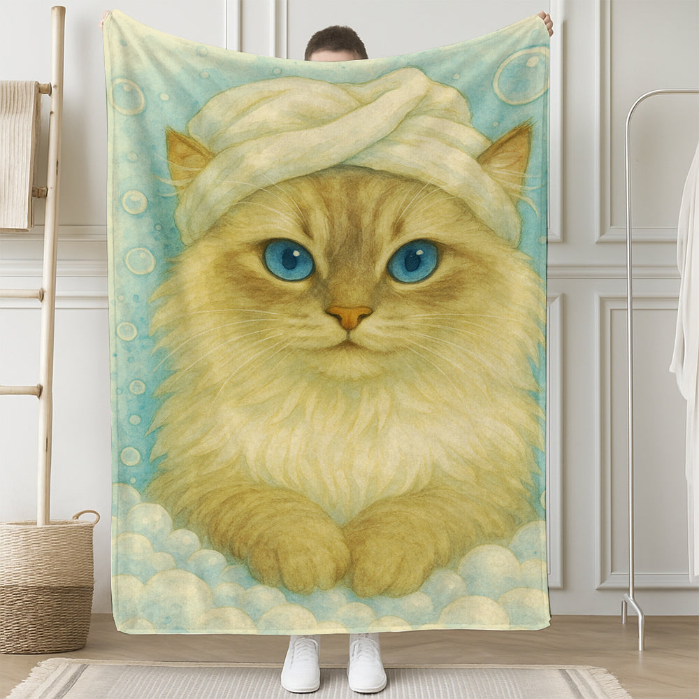 Custom Cat Potrait In Bathroom Blanket