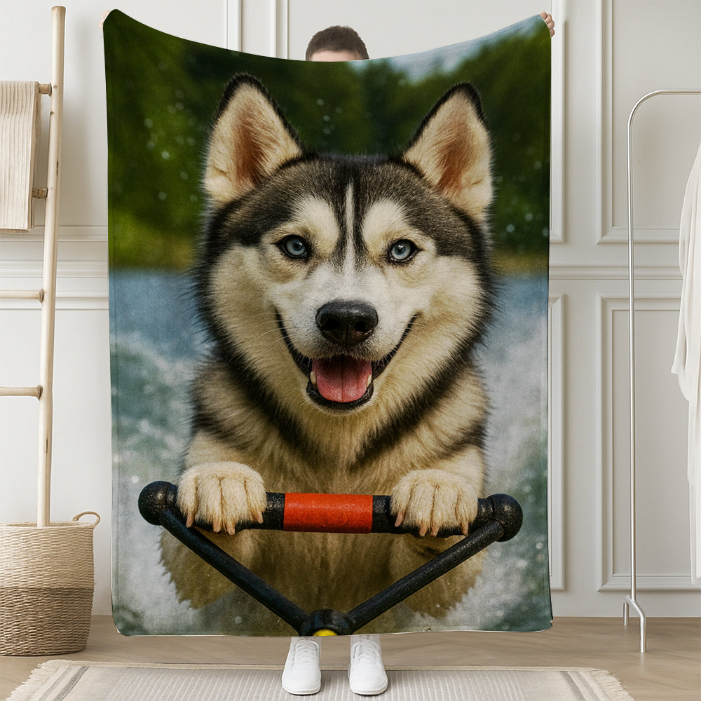 Custom Photo Water Ski Dog BlanketGift For Dog Lovers