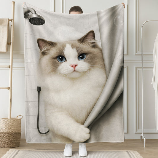 Custom Cat Photo Cat  In Bathroom Blanket Gift For Cat Lovers