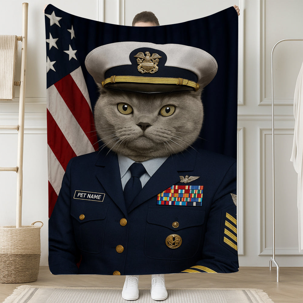 Custom Cat Photo Us Navy Blanket _ Gift For Cat Lovers