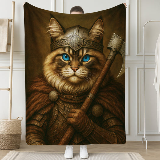 Custom Cat Photo Viking Warrior Blanket _ Gift For Cat