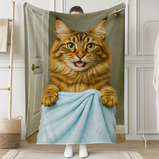 Custom Cat Photo In Bathroom Blanket Cat Lover Gifts