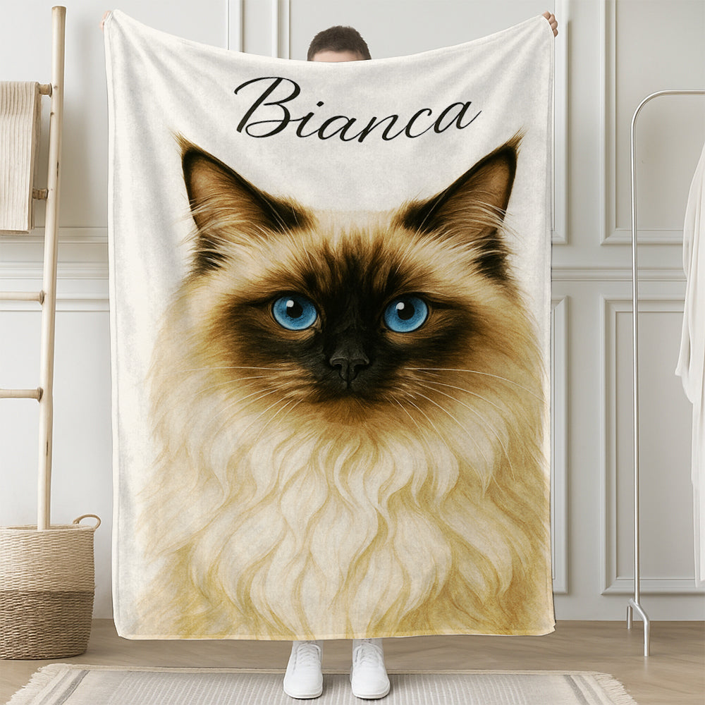 Custom Cat Portraint And With Name Blanket