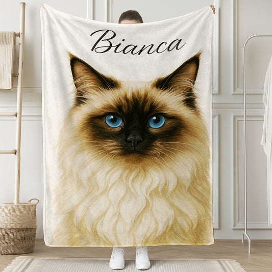 Custom Cat Portraint And With Name Blanket