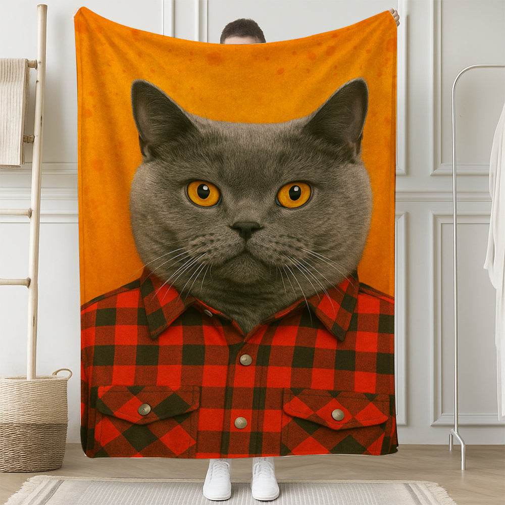 Custom Photo Cat In Red Shirt Blanket Gift For Cat Lovers