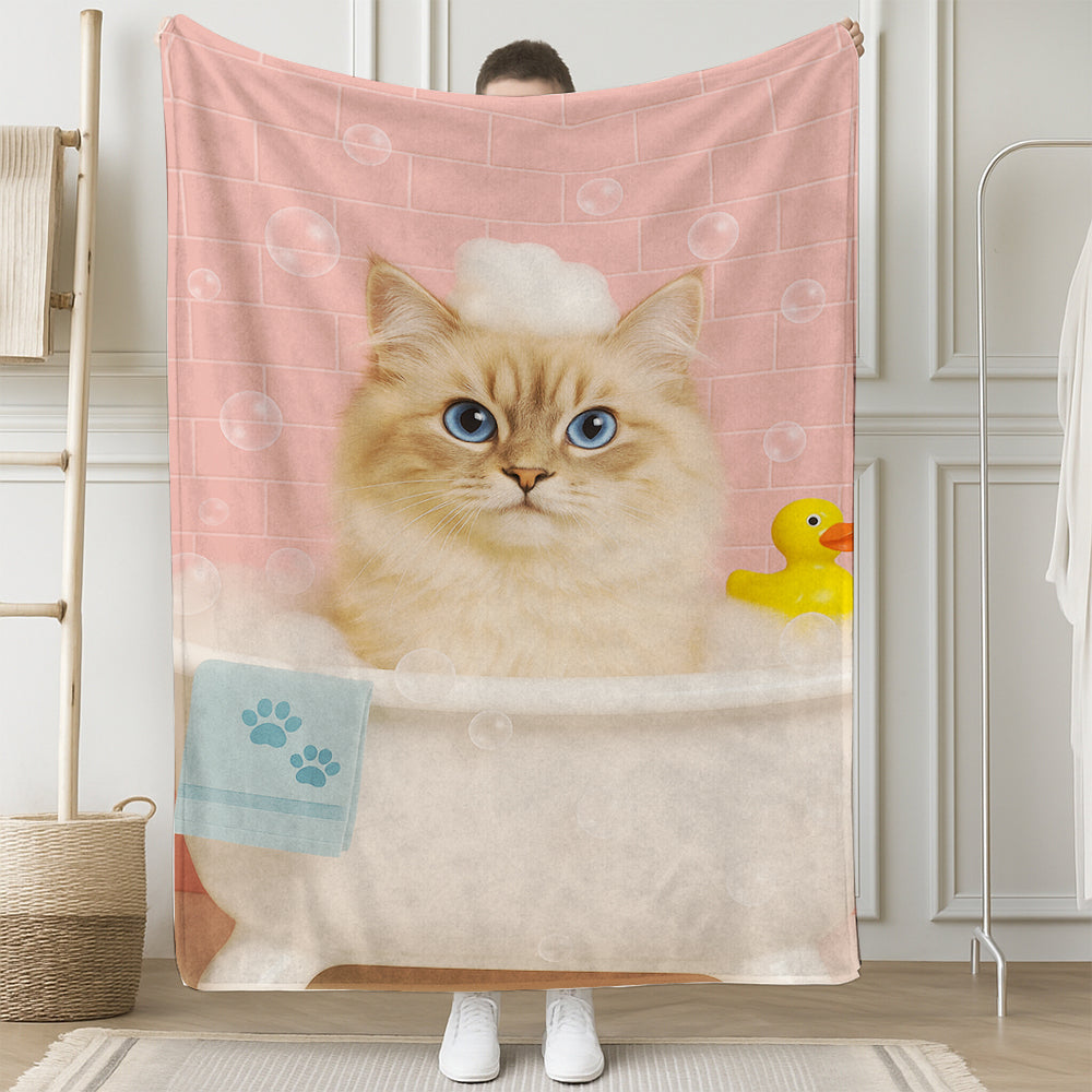 Custom Photo Cat In Bath Blanket Gift For Cat Lovers
