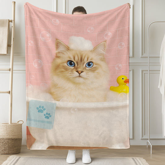 Custom Photo Cat In Bath Blanket Gift For Cat Lovers