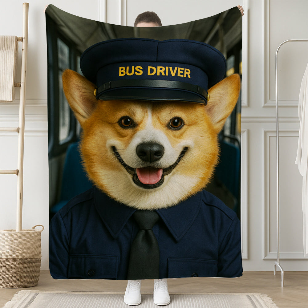 Custom Photo Bus Driver Dog BlanketGift For Dog Lovers