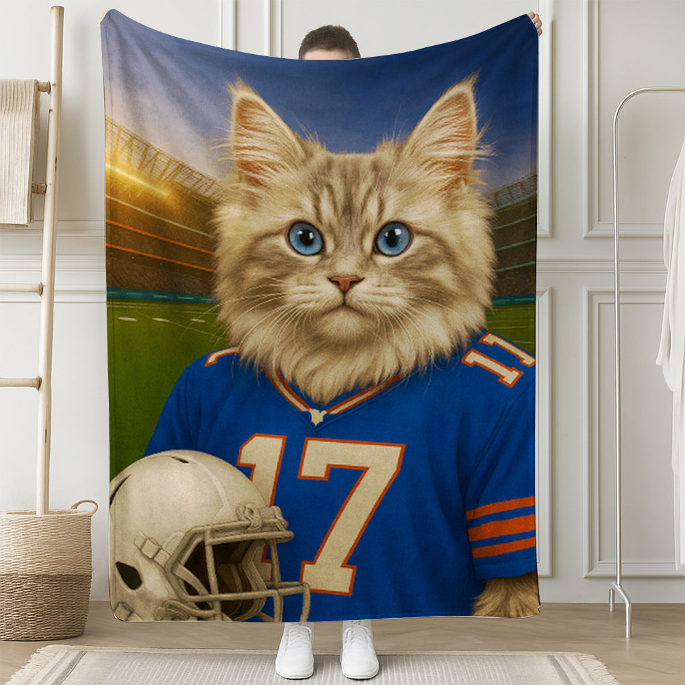 Custom Cat Photo Football Style Blanket _ Gift For Cat Lovers