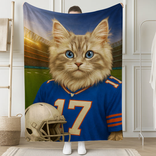 Custom Cat Photo Football Style Blanket _ Gift For Cat Lovers