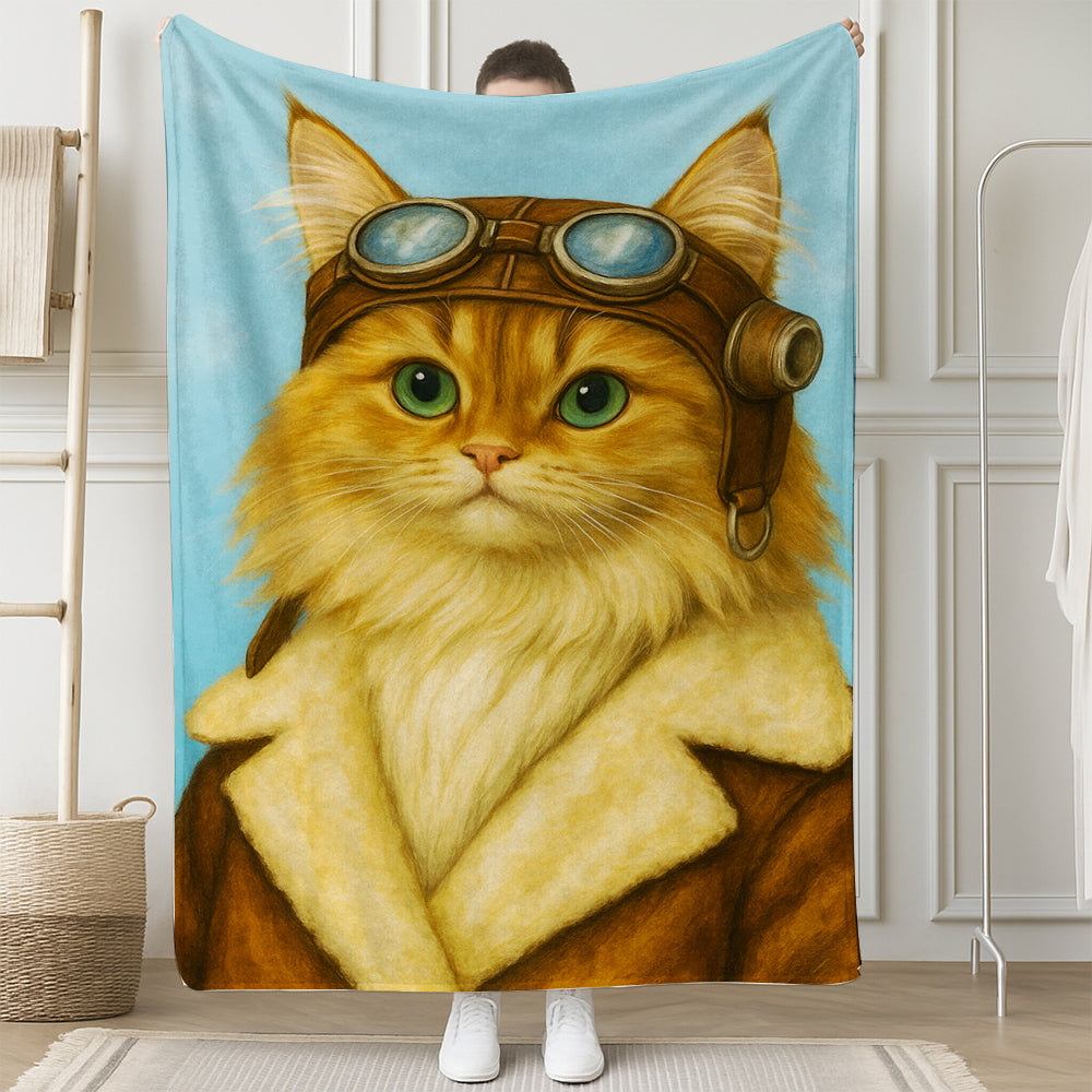 Custom Photo Portrait Pilot Blanket Gift For Cat Lovers