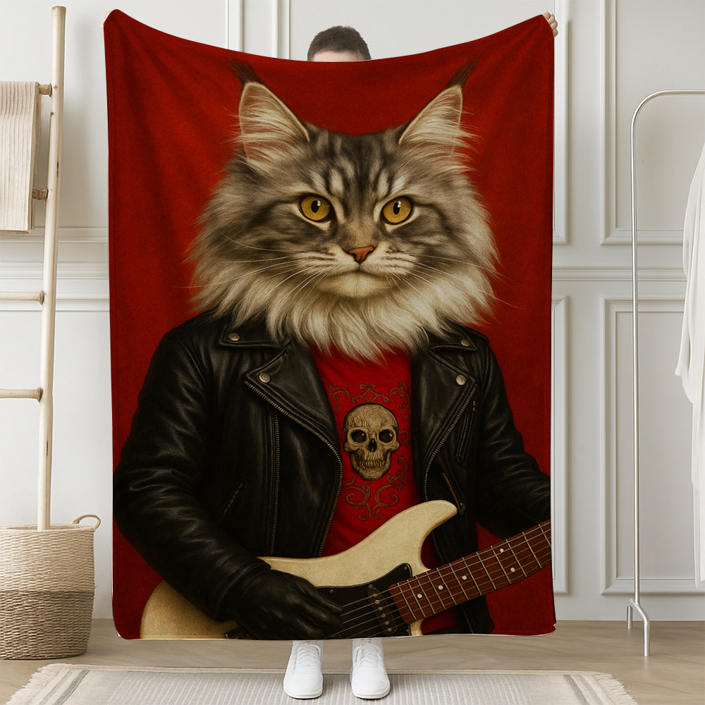 Custom Photo Guitarist Cat Blanket Gift For Cat