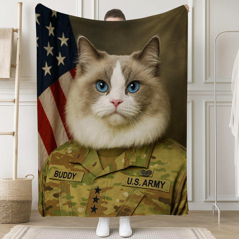 Custom Cat Photo Us Army Blanket _ Gift For Cat Lovers