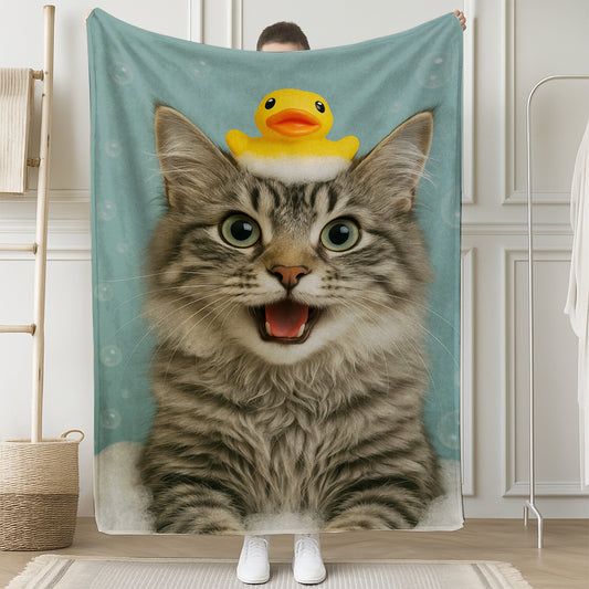 Custom Photo Cat In Bathtub With Duck Toy Blanket