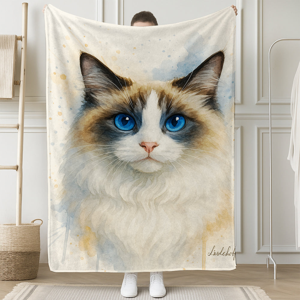 Custom Photo Cat Watercolor Artwork Blanket