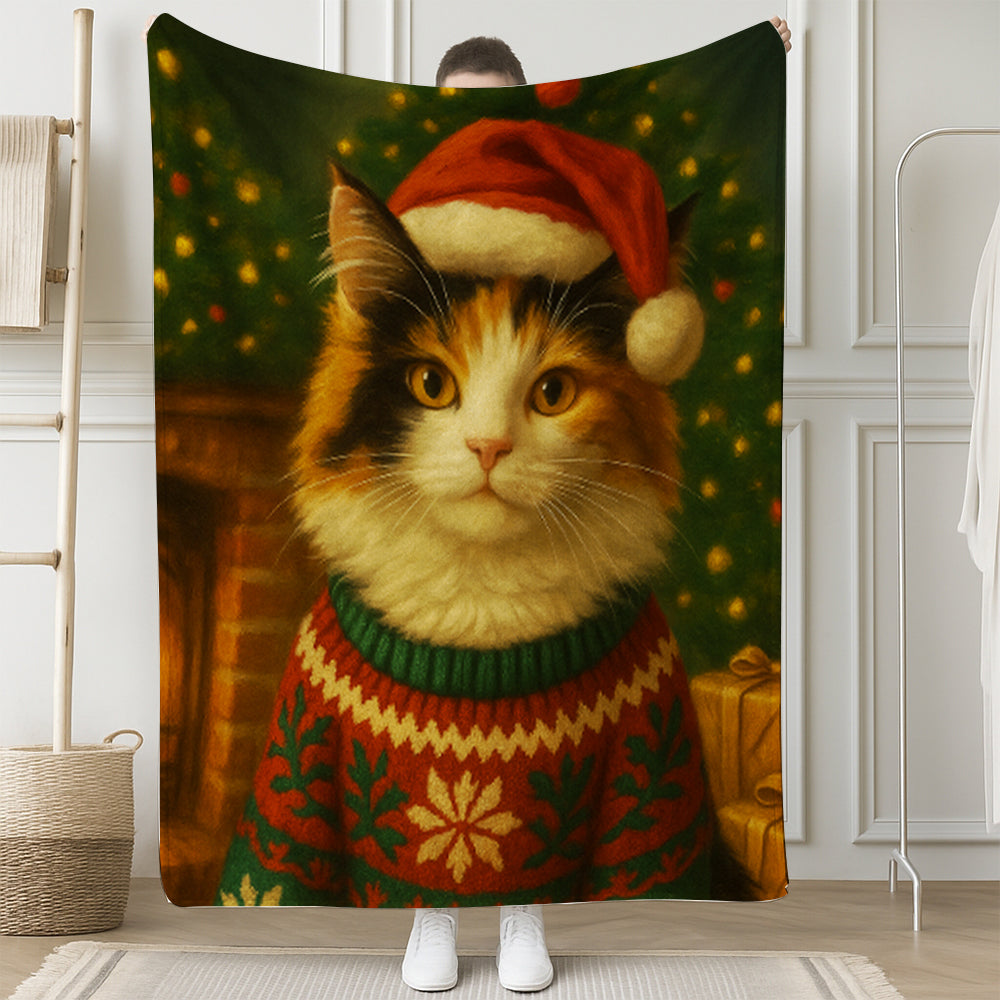 Custom Photo Cat Christmas Oufit Blanket