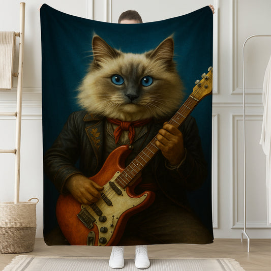 Custom Photo Cat Rock n Roll Blanket Gift For Cat Lovers