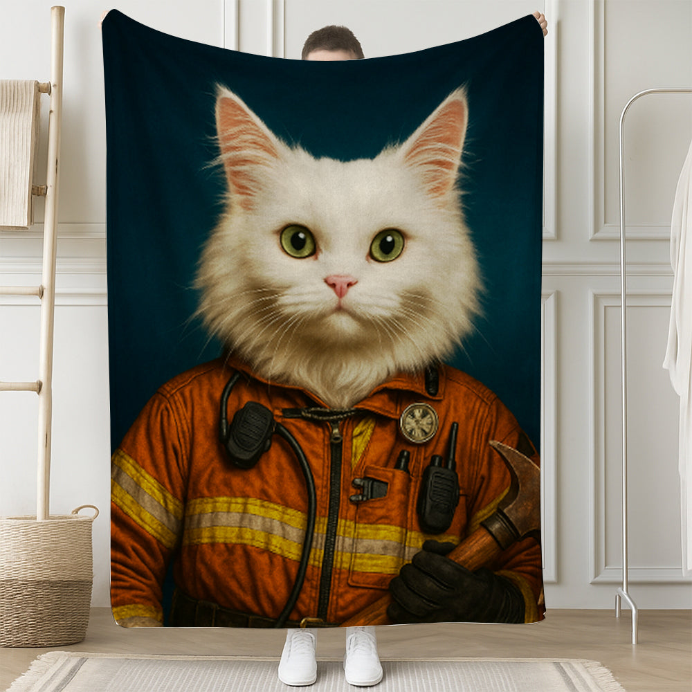 Custom Cat Photo Firefighter Blanket _ Gift For Cat Lovers