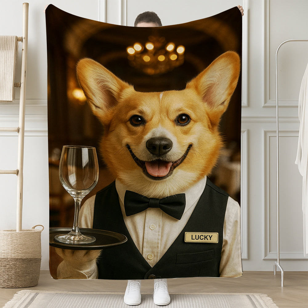 Custom Photo Dog Waiter Restaurant BlanketGift For Dog Lovers