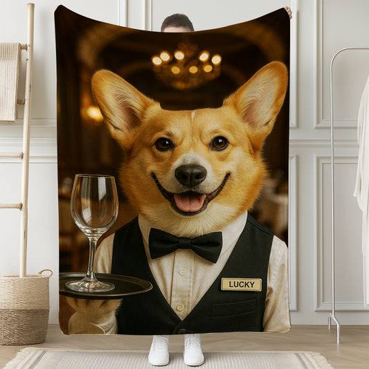 Custom Photo Dog Waiter Restaurant BlanketGift For Dog Lovers