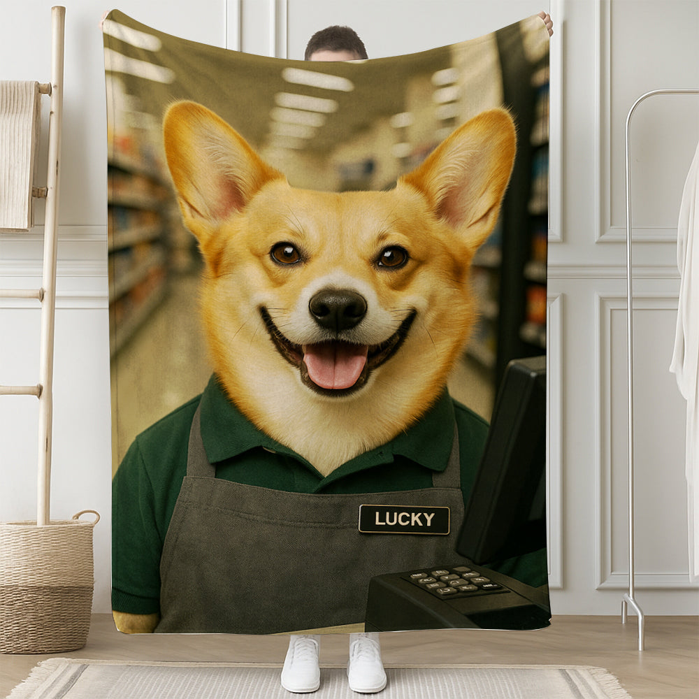 Custom Photo Cashier Dog BlanketGift For Dog Lovers