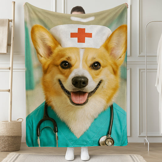 Custom Photo Nurse Dog BlanketGift For Dog Lovers